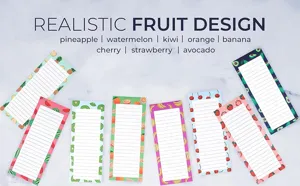 Bloc de notas magnetico de fruta set para refrigerador lista de compras agenda util