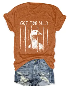 Casual fashion women got too silly caged goose print crewneck short sleeve t-shirt