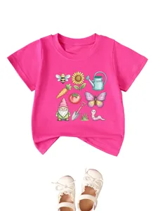 Cute kids round neck short sleeve t-shirt with lovely garden graphic print casual top