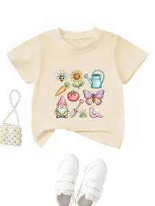 Cute cartoon sunflower bee print kids short sleeve t-shirt casual toddler summer top
