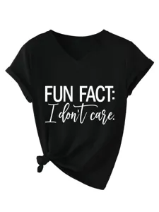 Divertente t-shirt da donna con scollo a V manica corta top nero casual grafica simpatica