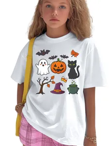 T-shirt décontracté à col rond et manches courtes pour enfants avec motifs d'Halloween.