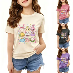 Cute kawaii dumpling graphic print short sleeve kids t-shirt, casual summer children top.