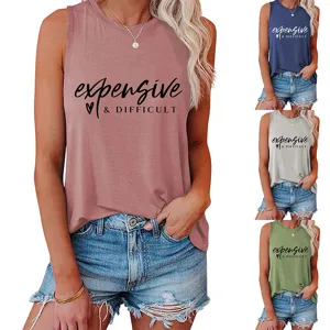 Dames casual mouwloze tanktop met letterprint losse zomertop met ronde hals voor dagelijks