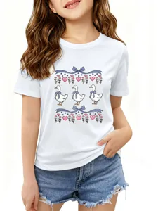 Casual cute duck print short sleeve t-shirt for daily wear, comfortable cotton fabric.
