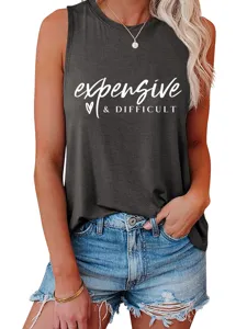 Dames Zomer Casual Tanktop Mouwloos Ronde Hals Letterprint Losse Basis Shirt Casual Chic