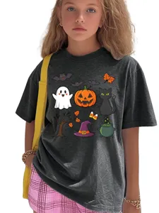 T-shirt à manches courtes et col rond imprimé chat noir citrouille fantôme Halloween.