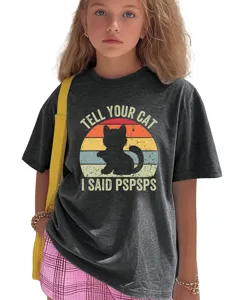 Kids vintage cat graphic t-shirt casual loose short sleeve cotton tee for daily wear