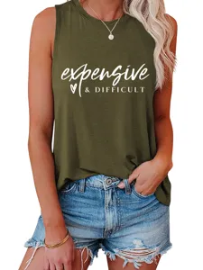 Dames groen mouwloos tanktop met letterprint casual zomer top voor dagelijks gebruik