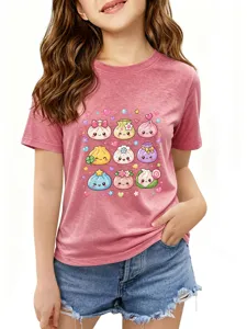 Pink kawaii bao dumpling graphic short sleeve t-shirt for kids casual cute everyday wear