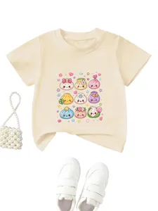 Cute kids casual short sleeve t-shirt with lovely dumpling print in stylish beige color.