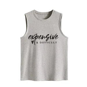 Grijs mouwloos dames tanktop met letterprint casual comfortabele dagelijkse zomerse top.