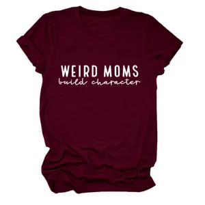 T-shirt décontracté à manches courtes pour femme avec impression de lettres bordeaux haut.