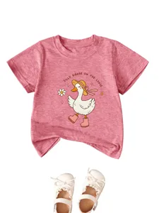 Cute pink short sleeve toddler t-shirt with adorable silly goose graphic for kids daily wear