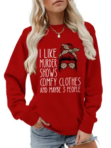 Red long sleeve graphic sweatshirt for women with funny print casual comfy winter top