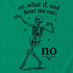 Women's casual green short sleeve t-shirt featuring a funny dancing skeleton graphic print.