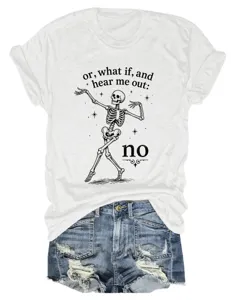 Casual women short sleeve graphic t-shirt paired with fashionable distressed denim shorts.