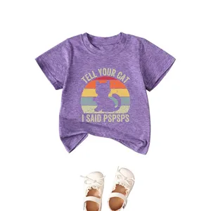 Toddler cute cat graphic short sleeve t-shirt with baby shoes outfit casual wear