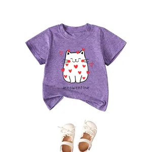 Cute purple short-sleeve toddler t-shirt with lovely cat print and cute baby shoes set.