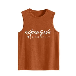 Dames casual mouwloze tanktop met trendy letterprint losse comfortabele basic top