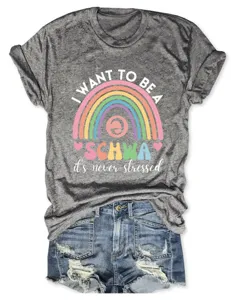 Maglietta grigia a maniche corte casual con grazioso grafico arcobaleno schwa donna.