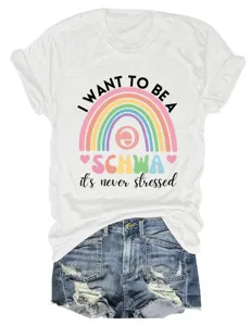 T-shirt casual da donna a maniche corte girocollo con simpatica grafica arcobaleno.
