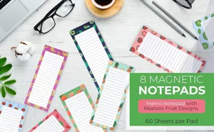 Set de 8 blocs de notas magneticos con diseños de fruta realistas lista de compras