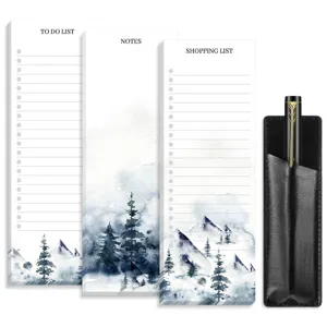 Chinese Style Ink Landscape Magnetic Memo Pad Set Notepad Shopping List To Do List With Leather Pen Holder