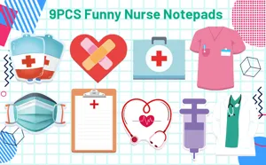 Lot de 9 notes adhésives infirmière drôle, blocs-notes médicaux mignons pour bureau école.