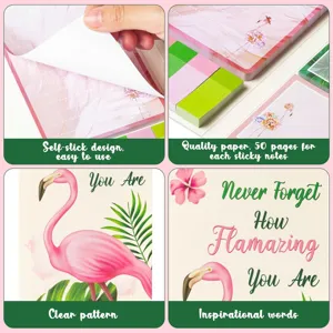 Lot de notes adhésives flamant rose 50 pages bloc-notes décoratif papeterie détails