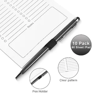 Bloc de notas y bolígrafo con soporte elástico, pack de 10 de 60 hojas cada uno, patrón claro.