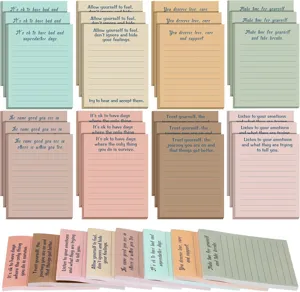 Close-up detail of Morandi color sticky notes featuring mental health motivational quotes.