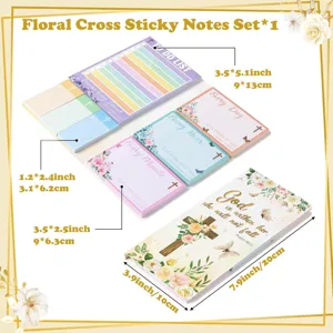 Vue détaillée du set de notes adhésives croix florale avec plusieurs tailles pour planifier.