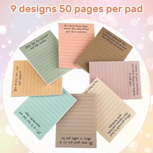 Close-up detail shot of Morandi color sticky notes featuring inspiring English quotes.