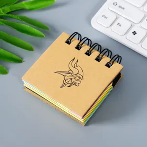 Mini cuaderno de espiral con notas adhesivas, cubierta de papel kraft, páginas de neón coloridas