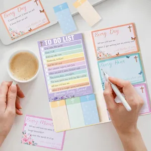 Ensemble de notes adhésives fleuries religieuses, charmants blocs-notes de planification.