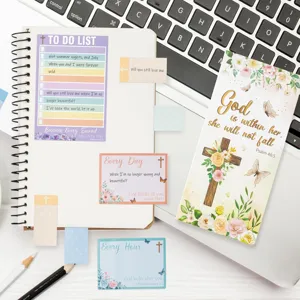 Notes autocollantes chrétiennes bloc-notes floral esthétique verset biblique bureau papeterie