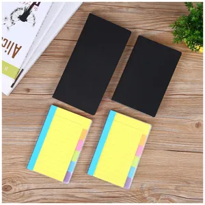 Black notebooks and colorful index sticky notes set, perfect for office and daily planning.