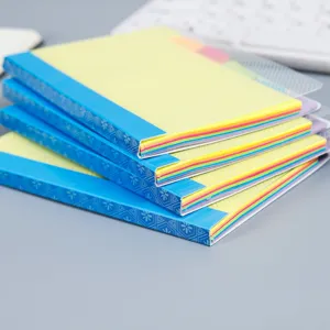 Conjunto de notas adhesivas portátiles con páginas fluorescentes y etiquetas arrancables.