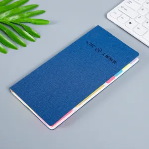 Business sticky note pad with colorful index tabs, portable blue cover planner memo pad.