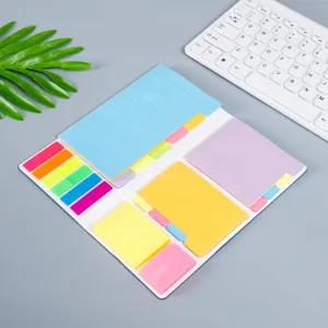 Colorful sticky notes set with index tabs, cute memo pads for students office stationery detail.