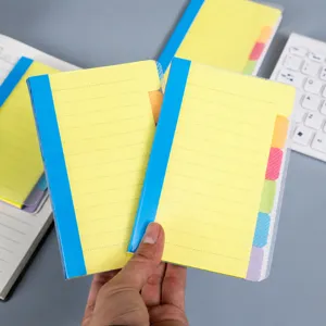 Bloc de notas portátil con pestañas de colores, bloc amarillo brillante para estudiantes.