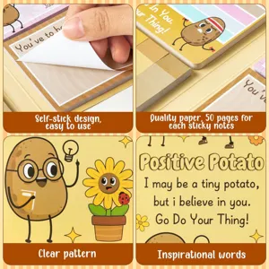 Bloc-notes autocollant mignon de pomme de terre dessin animé avec cinquante pages.