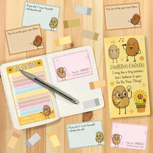 Joli ensemble de notes adhésives patate positive papeterie esthétique bloc-notes autocollants