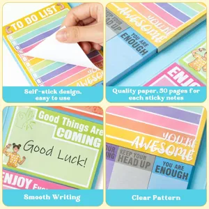 Ensemble de notes adhésives colorées avec motifs mignons et papier d'écriture lisse.
