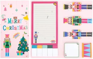 Ensemble de notes adhésives de Noël avec signets casse-noisette et blocs-notes colorés.