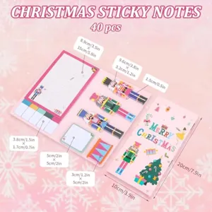 Bloc-notes adhésif de Noël avec motif de casse-noisette mignon et blocs mémo colorés.