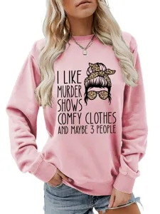 Women casual pink long sleeve sweatshirt with funny graphic print crewneck top fall fashion.