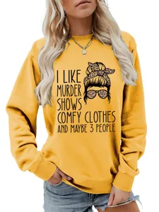 Women's yellow graphic sweatshirt with funny text and leopard print design casual top