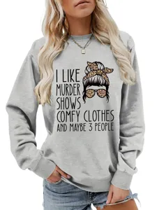 Women funny graphic print sweatshirt casual long sleeve pullover top for daily wear.